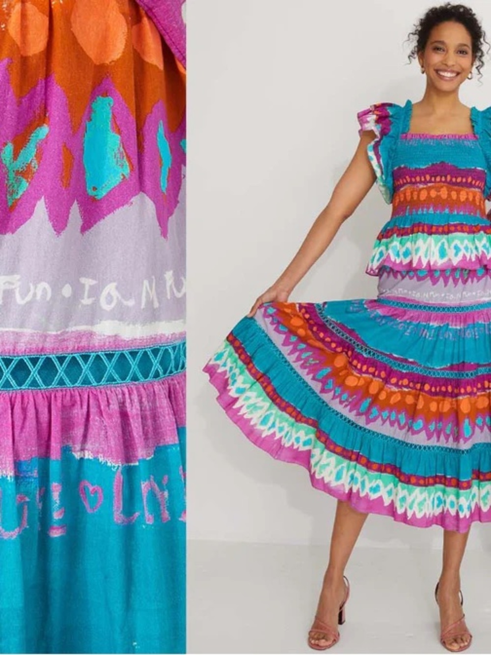 ālivia 
Bohemian Tiered Maxi Skirt - Teal, Purple & Orange